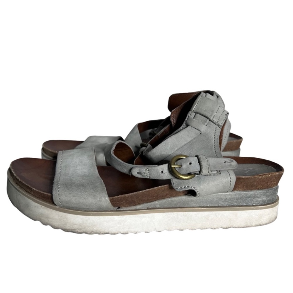Miz Mooz Verona Collection Women’s Gray Leather Open Toe Platform Shoes Size 9
